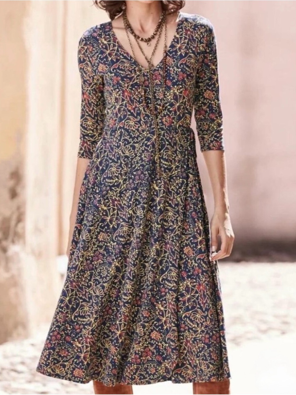 Peruvian Connection Sylvie Floral Dress Jersey Faux Wrap - Size L